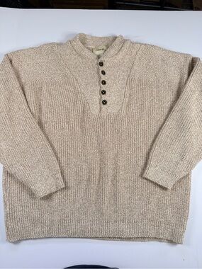 Vintage Eddie Bauer Men’s Cream Button-Neck Knit Sweater